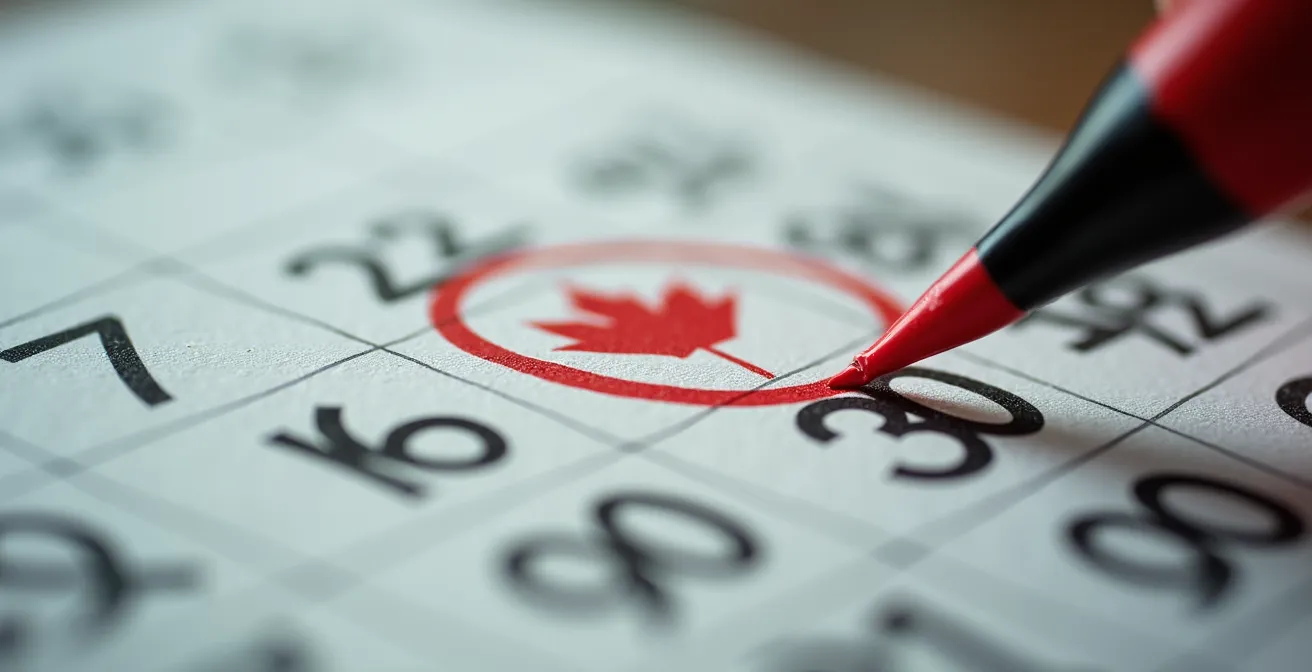 Vue macro d'un calendrier québécois marquant les dates importantes pour les demandes au TAL