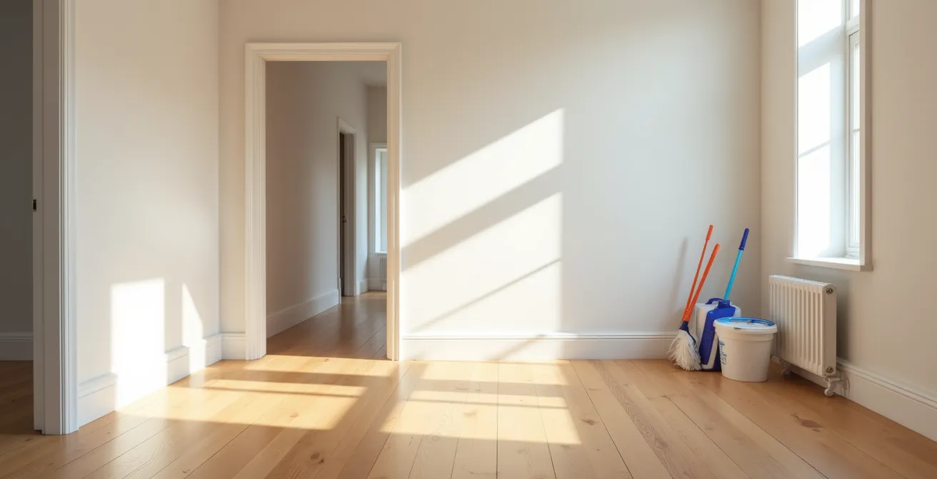 Intérieur de maison vidé et propre après déménagement avec lumière naturelle