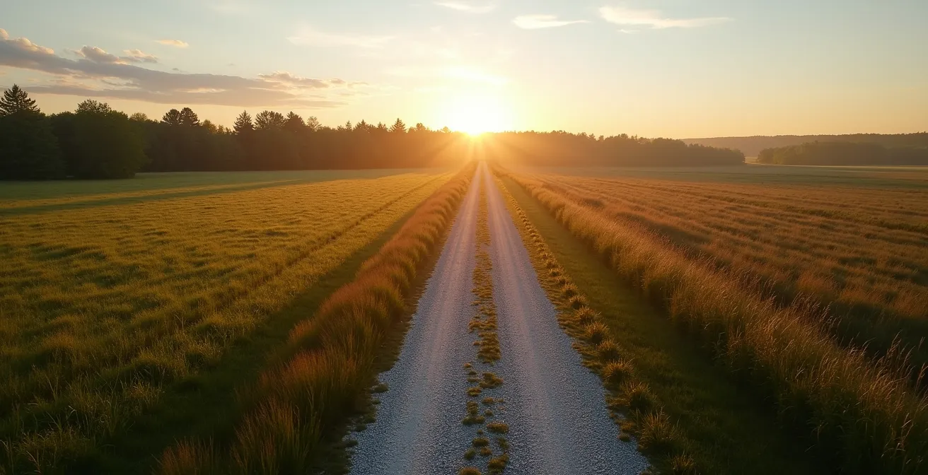 Chemin de passage traversant deux propriétés illustrant une servitude de passage