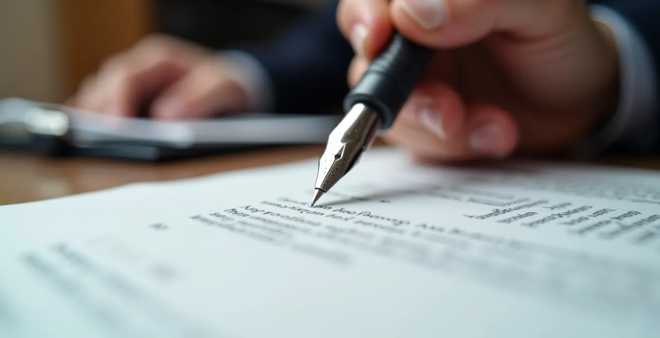 Gros plan sur signature d'un document de cautionnement pour bail commercial